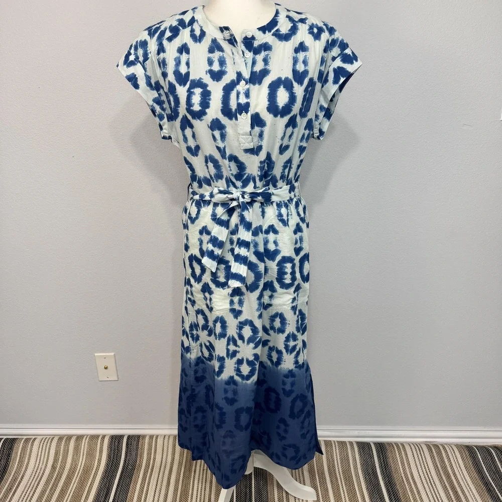 Anthropologie Othilia Abtract Maxi Dress Women's Small Blue Belted Bohemian - Picture 1 of 16